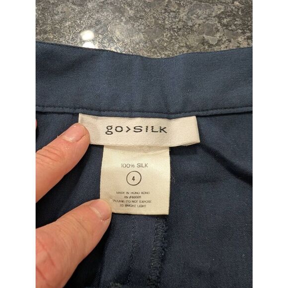 Go Silk Wide Leg Pants women's 4 navy blue 100% silk flowy minimalist coastal - Picture 7 of 8